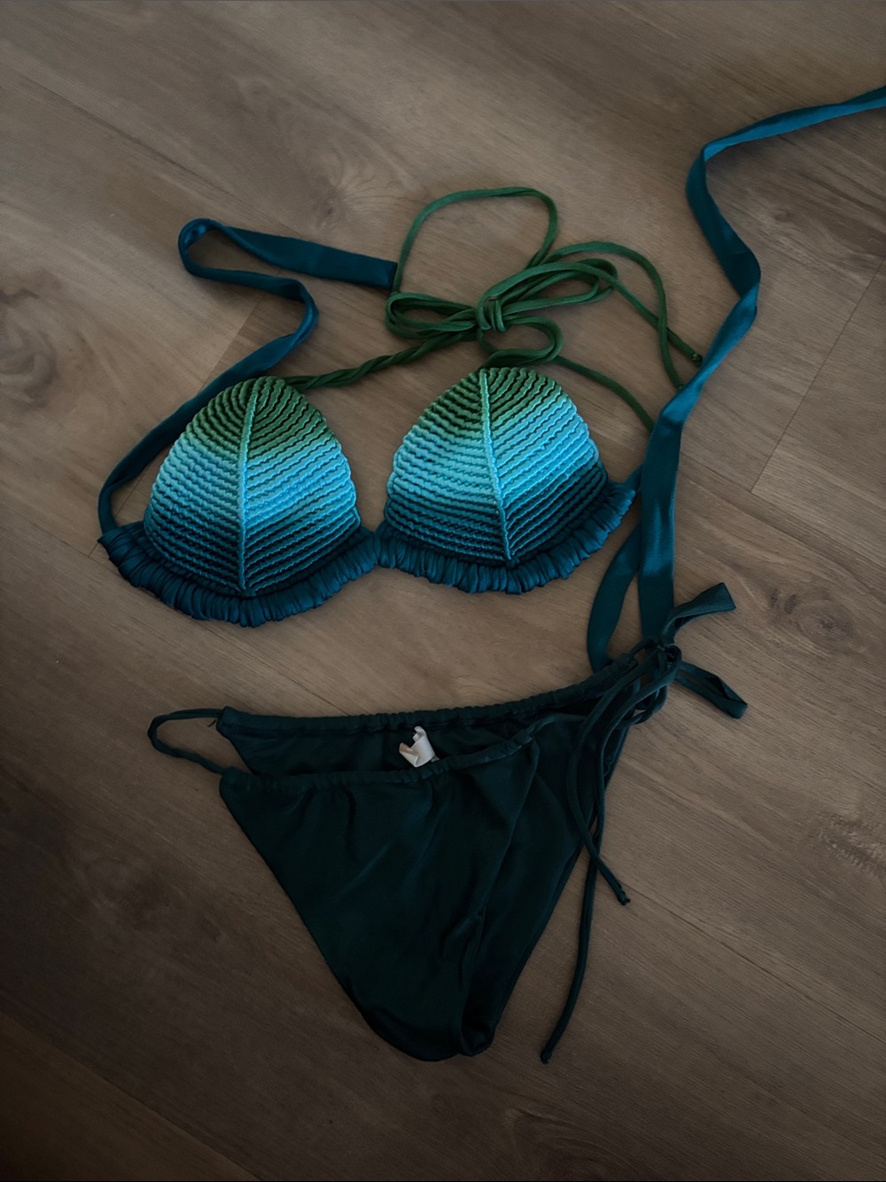 Green Ombre Crochet Triangle Bikini Set - Women Swim